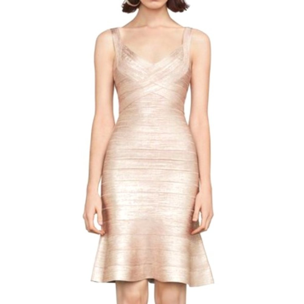 Herve Leger Rose Gold Bandage Mini Dress